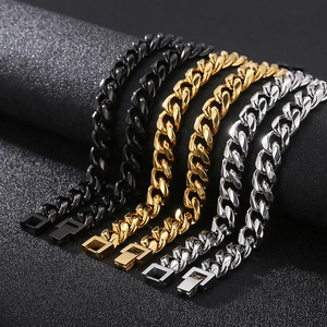 Fashionable 10mm Cuban link bracelets for men in gold, silver, and black stainless steel