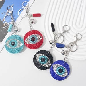 Evil Eye Rhinestone Keychain Tassel Bell Bag Pendant Lucky Charm Alloy Sparkly Keychain For Women Vintage Turkish Eye Nazar