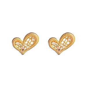 Gold plated heart earrings with sparkling zircons and textured woven border detail