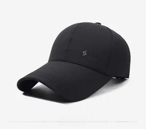 Detail view of black baseball cap featuring S FASHION embroidery and curved brim