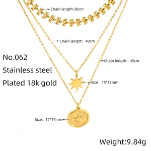 Three-layer 18k gold plated stainless steel hexagram necklace with size and weight specs