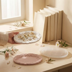 Baroque lily of the valley relief tray resin mold with vintage finished plaster samples