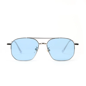Classic silver metal aviator sunglasses with light blue lenses and double bridge design