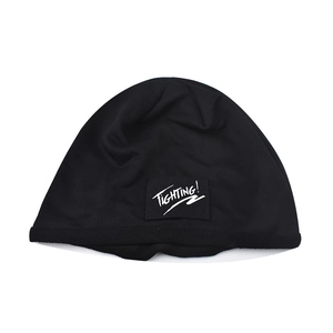 Breathable black cotton beanie hat featuring FIGHTING! patch for outdoor sports and casual wear
