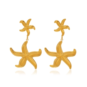 Elegant 18K gold plated stainless steel starfish earrings for beach vacation jewelry