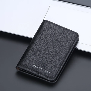 Men's Bifold Wallet Ultra Thin PU Leather Litchi Texture Card Holder Business RFID Blocking Money Clip