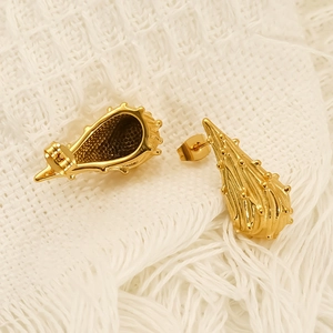 Gold titanium steel drop earrings with unique thorn texture and polished finish for women
