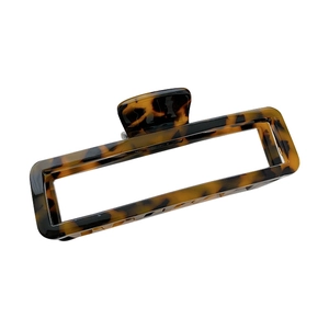 Classic tortoise shell acetate rectangular hair claw clip with glossy brown finish