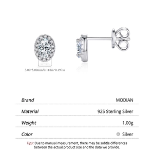 Sparkling s925 sterling silver geometric oval stud earrings with tiny pavé diamonds