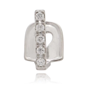Icy single row cubic zirconia grillz in silver finish with five diamonds on white background