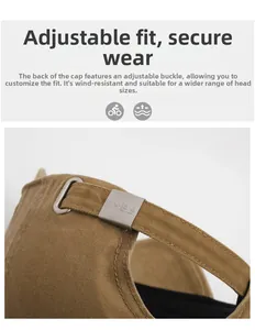 Detailed view of the adjustable canvas strap and silver metal buckle on the vintage baseball cap