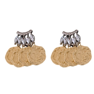 Vintage French relief coin earrings with silver needle and marquise crystal accents