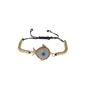 Gold-plated evil eye fish bracelet with zircon beads and adjustable black Milan rope