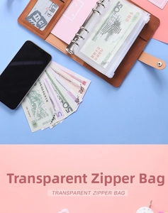 Close-up of A6 6-hole clear PVC zipper pouch for budget binder bill and cash storage