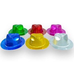 Metallic Shiny Plastic Party Fedora Hats Colorful Jazz Performance Props For Carnival Birthday Costume Dress Up
