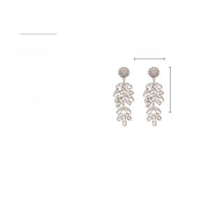 Détails des boucles d'oreilles feuilles de blé argentées avec strass et dimensions