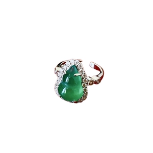 New Chinese style zircon gourd pendant necklace with green resin and silver plating