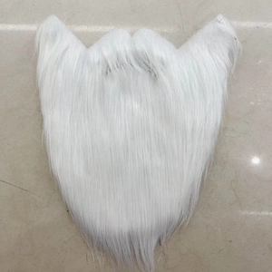 Detailed view of long white synthetic fiber beard for Santa Claus or Halloween costumes