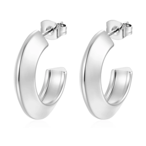 Boucles d'oreilles créoles demi-rondes en C en acier inoxydable argenté poli