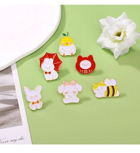 Set of six colorful enamel animal pins with rabbit chicken dog and cat for backpacks