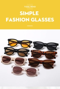 Detailed flat lay of fashion sunglasses in various colors on a clean white background