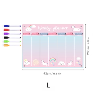 Acrylic weekly magnetic calendar planner set for fridge with 6 colored markers