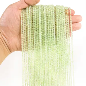 Macro shot of 3mm faceted light green natural stone beads for DIY jewelry making
