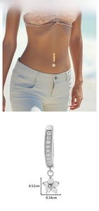 Detail showing G23 Titanium belly ring with zircon flower pendant and product dimensions