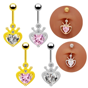 Mode Couronne Cœur Piercing Nombril Anneau Nombril Alliage de Zinc Strass Bijoux de Corps pour Femmes Accessoires de Plage Fête