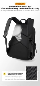 Detail of breathable three-layer padded mesh back system for comfort and shock absorption