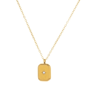 French vintage gold necklace featuring a starburst engraved rectangular pendant