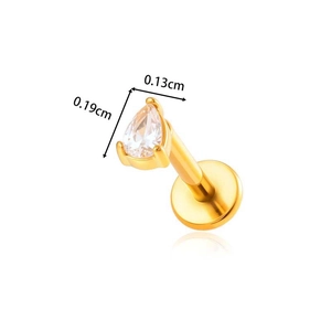 Gold stainless steel geometric helix stud with a pear-shaped zircon, 0.13x0.19cm size