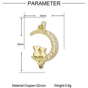 Dimensiones y peso del colgante gato luna de oro 18k con cobre y circonio detallados