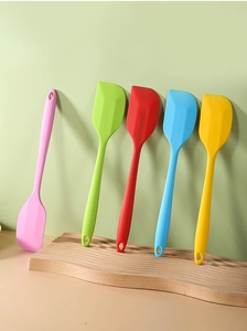 Set of 5 colorful large silicone spatulas for baking with convenient hanging hole design