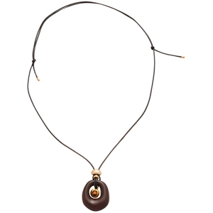 Vintage Tigerauge-Harz-Anhänger Halskette in Ovalform mit Goldperle und schwarzer Kordel