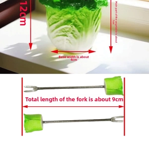 Detailed view of creative cabbage-shaped fruit fork base and stainless steel picks dimensions