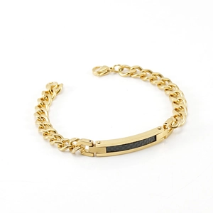 Men Bracelet Stainless Steel Carbon Fiber Inlay Curb Chain Hip Hop Fashion Jewelry Trendy Gift Accessories For Him