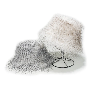 Women Faux Fur Bucket Hat Fluffy Gradient Ostrich Hair Winter Warm Windproof Outdoor Fashion Accessory