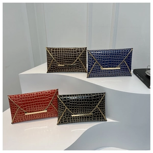 Elegant crocodile texture envelope clutch bags with gold metal trim in four stylish colors