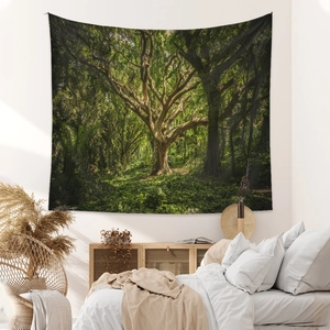 Bohemian forest tapestry with ancient tree design for bedroom wall decor and natural room styling