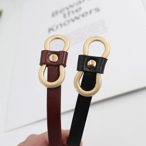 Minimalist leather thin waist belts in black and reddish brown with gold metal buckles