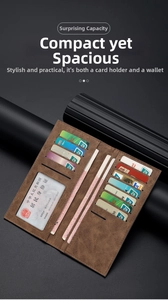 Interior detail of vintage brown multi-slot leather wallet with large capacity card holders