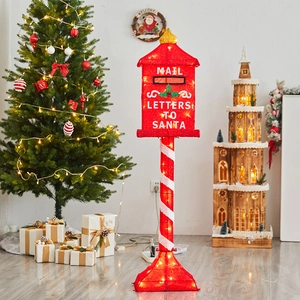 Illuminated red Christmas mailbox decoration with Letters to Santa text for festive scenes