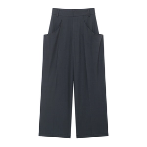 Women High Waist Wide Leg Pants Polyester Solid Color Casual Trousers With Large Arc Pockets Modern Minimalist Fashion