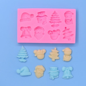 8-cavity pink silicone Christmas mold for DIY chocolate, fondant, and festive cake baking