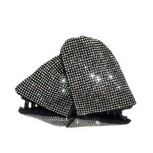 Elegant triangle hair claw clip with sparkling rhinestones and black fabric base