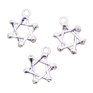 Three antique silver bone-shaped hexagram pendants for DIY jewelry necklaces and bracelets