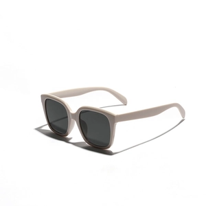 Fashionable square beige frame sunglasses with dark grey lenses for a modern street style