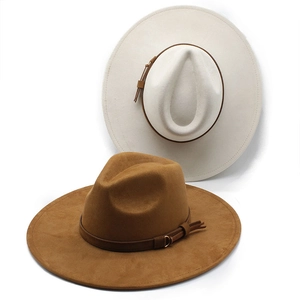 Wide Brim Fedora Hat Suede Polyester Felt Retro Western Style With Belt Buckle Men Women Unisex Adjustable