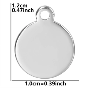 Macro shot of 1.2cm stainless steel circular pendant with dimension markings